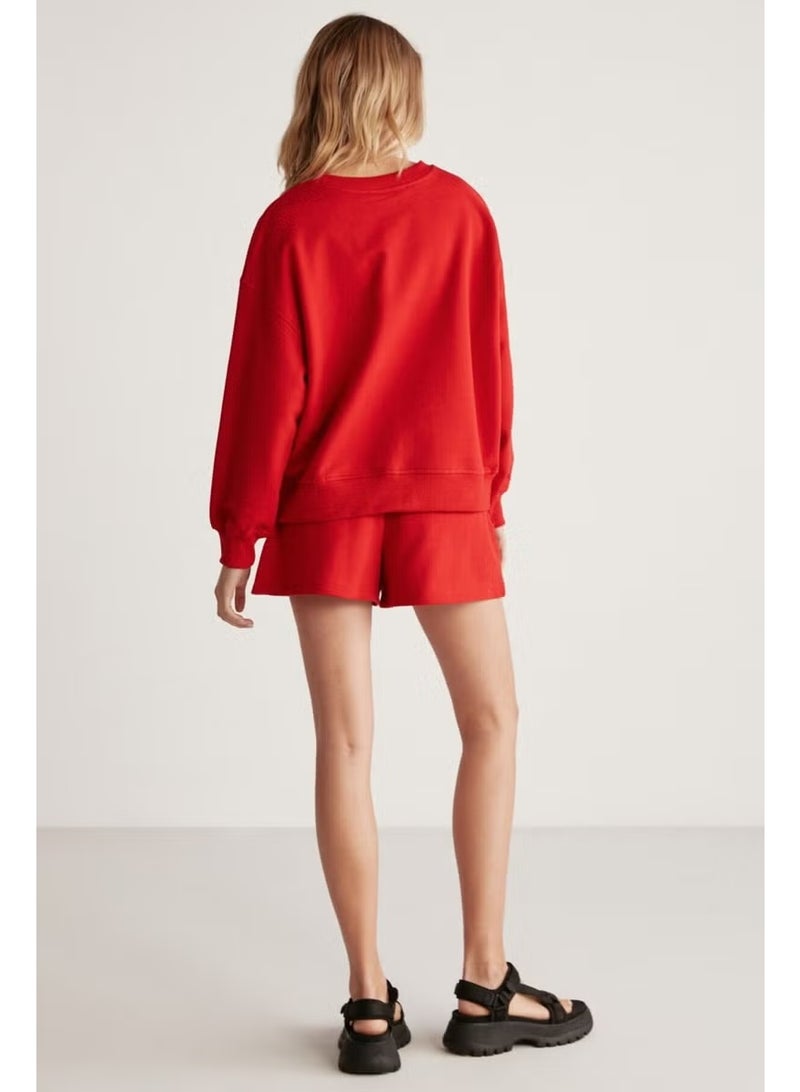 GRIMELANGE Jennifer Women's Crew Neck Printed Detailed Red Sweatshirt - Image 2